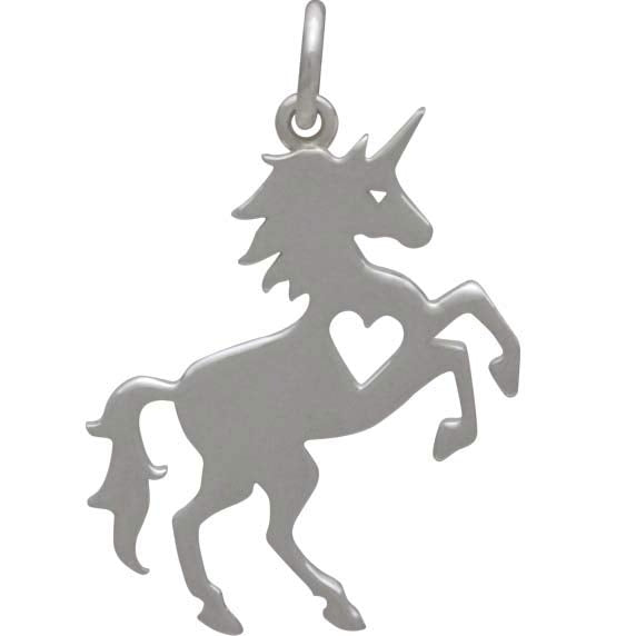 Sterling Silver Unicorn Charm with Heart Cutout - Poppies Beads n' More