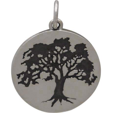 Sterling Silver Etched Oak Tree Charm - Poppies Beads n' More