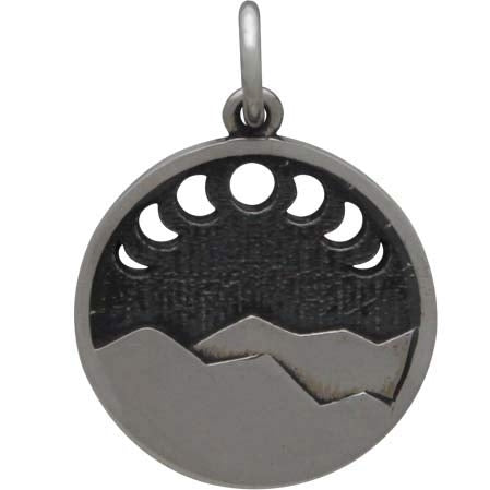 Sterling Silver Mountain Charm w Moon Phase Cutouts - Poppies Beads n' More