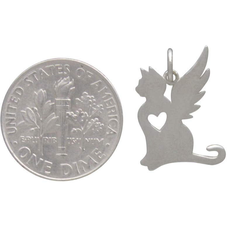 Sterling Silver Angel Cat Charm - Poppies Beads n' More