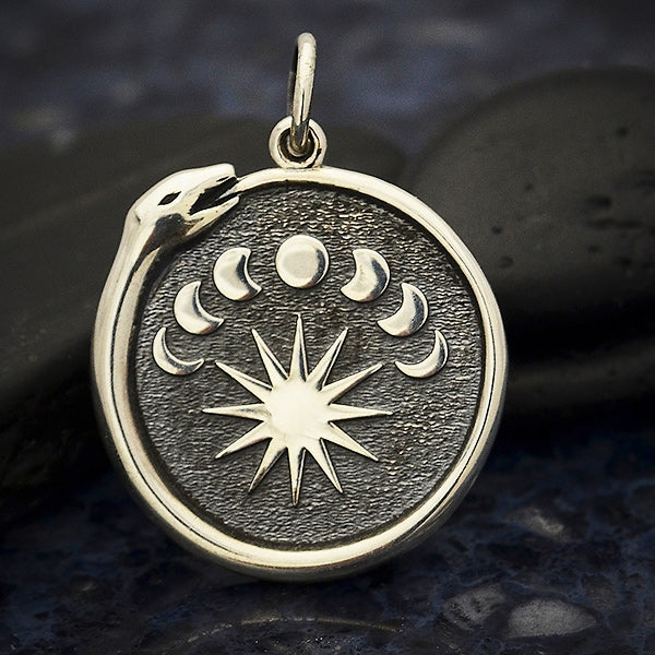 Sterling Silver Ouroboros Charm with Moon Phases - Poppies Beads n' More