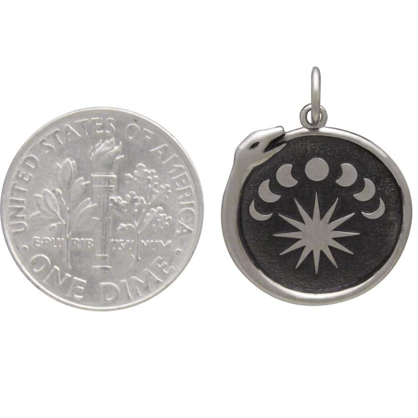 Sterling Silver Ouroboros Charm with Moon Phases - Poppies Beads n' More