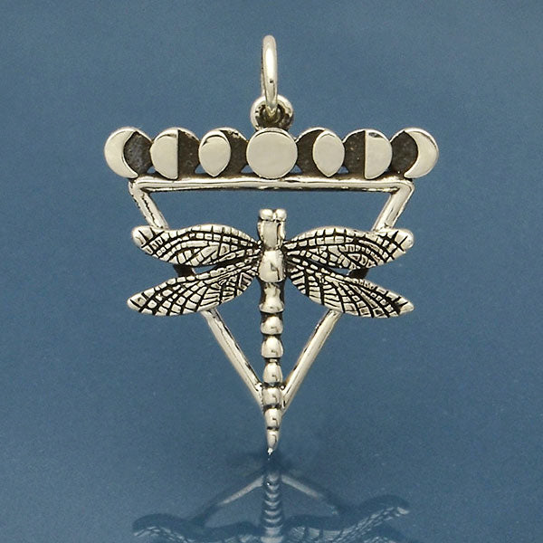 Sterling Silver Dragonfly Charm with Moon Phases - Poppies Beads n' More