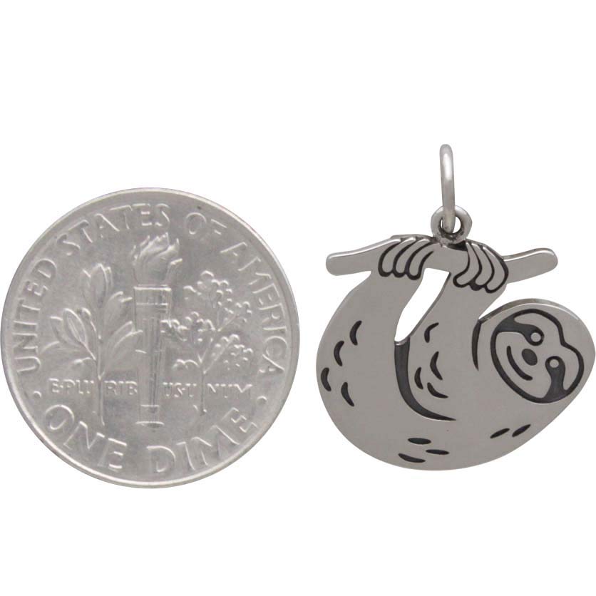 Sterling Silver Flat Sloth Charm - Poppies Beads n' More