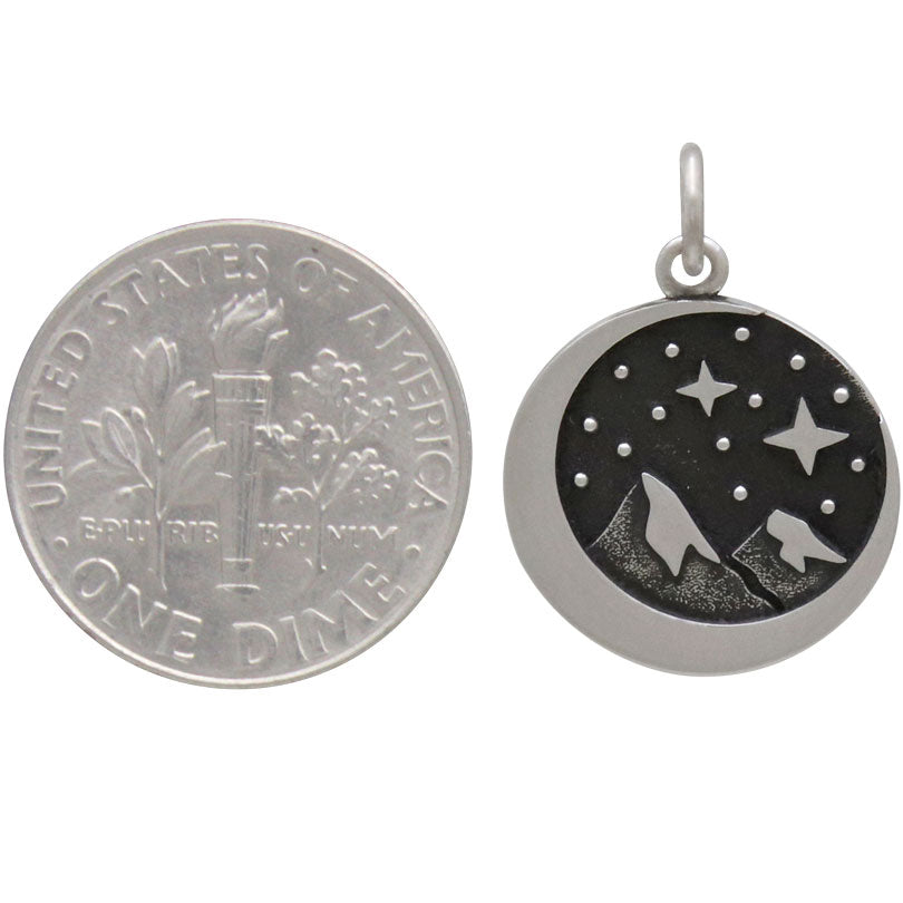 Sterling Silver Snow Cap Mountain Charm with Moon - Poppies Beads n' More