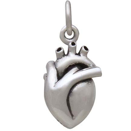 Stering Silver Small 3D Anatomical Heart Charm - Poppies Beads n' More