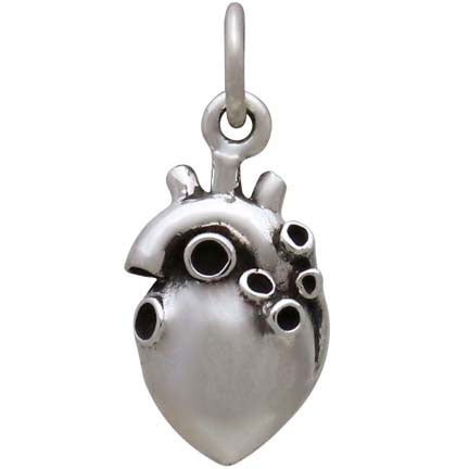 Stering Silver Small 3D Anatomical Heart Charm - Poppies Beads n' More