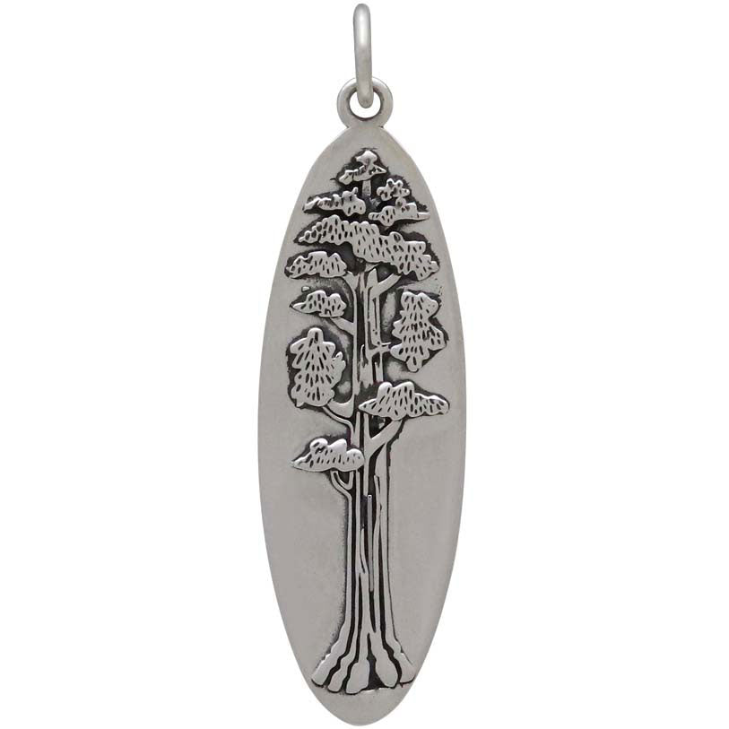 Sterling Silver Oval Sequoia Tree Pendant - Poppies Beads n' More