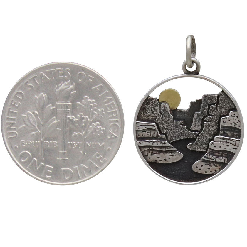 Sterling Silver Layer Canyon Charm with Bronze Sun - Poppies Beads n' More