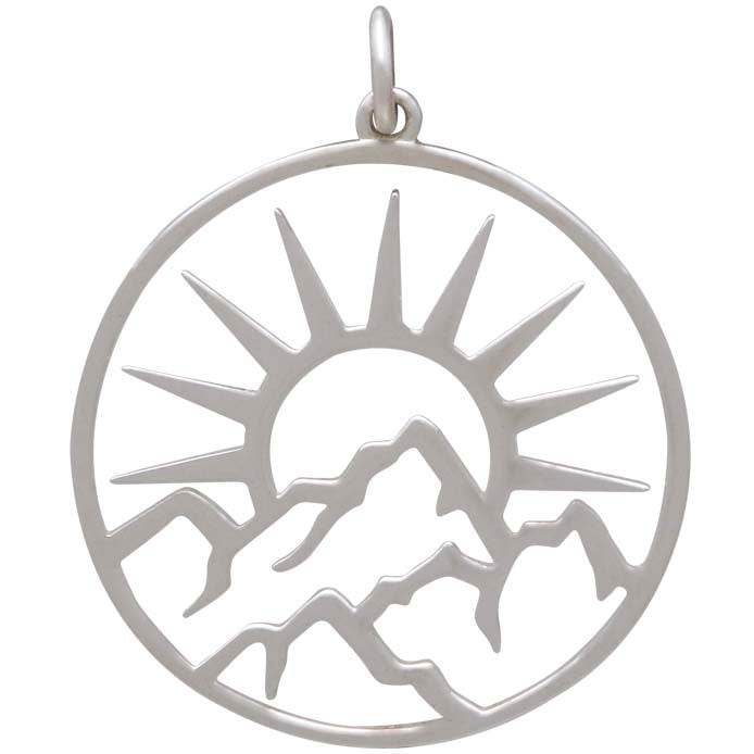 Sterling Silver Openwork Sun Pendant with Mountains - Poppies Beads n' More