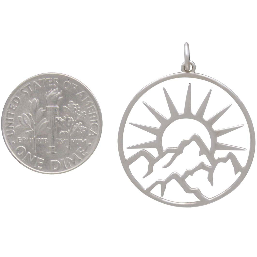 Sterling Silver Openwork Sun Pendant with Mountains - Poppies Beads n' More