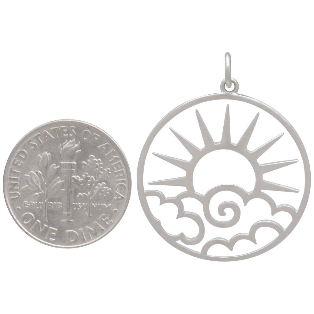 Sterling Silver Openwork Sun Pendant with Clouds - Poppies Beads n' More