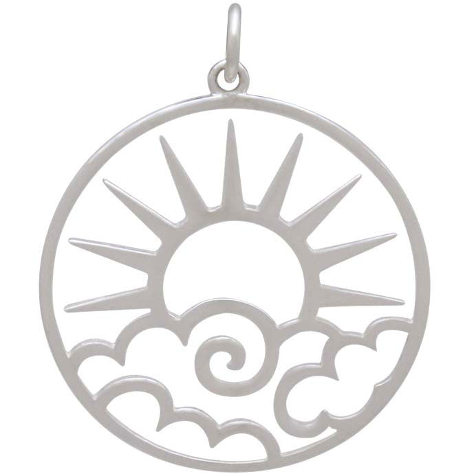 Sterling Silver Openwork Sun Pendant with Clouds - Poppies Beads n' More