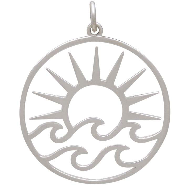 Sterling Silver Openwork Sun Pendant with Waves - Poppies Beads n' More