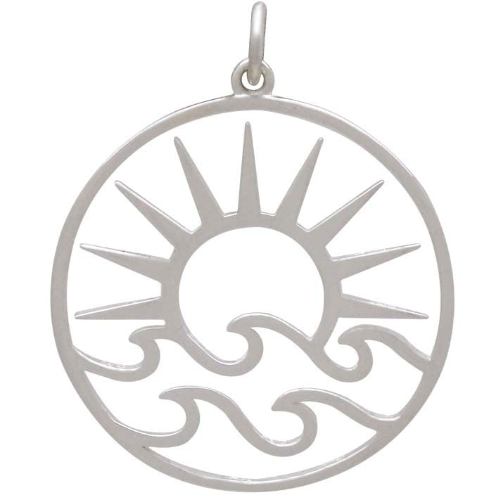 Sterling Silver Openwork Sun Pendant with Waves - Poppies Beads n' More