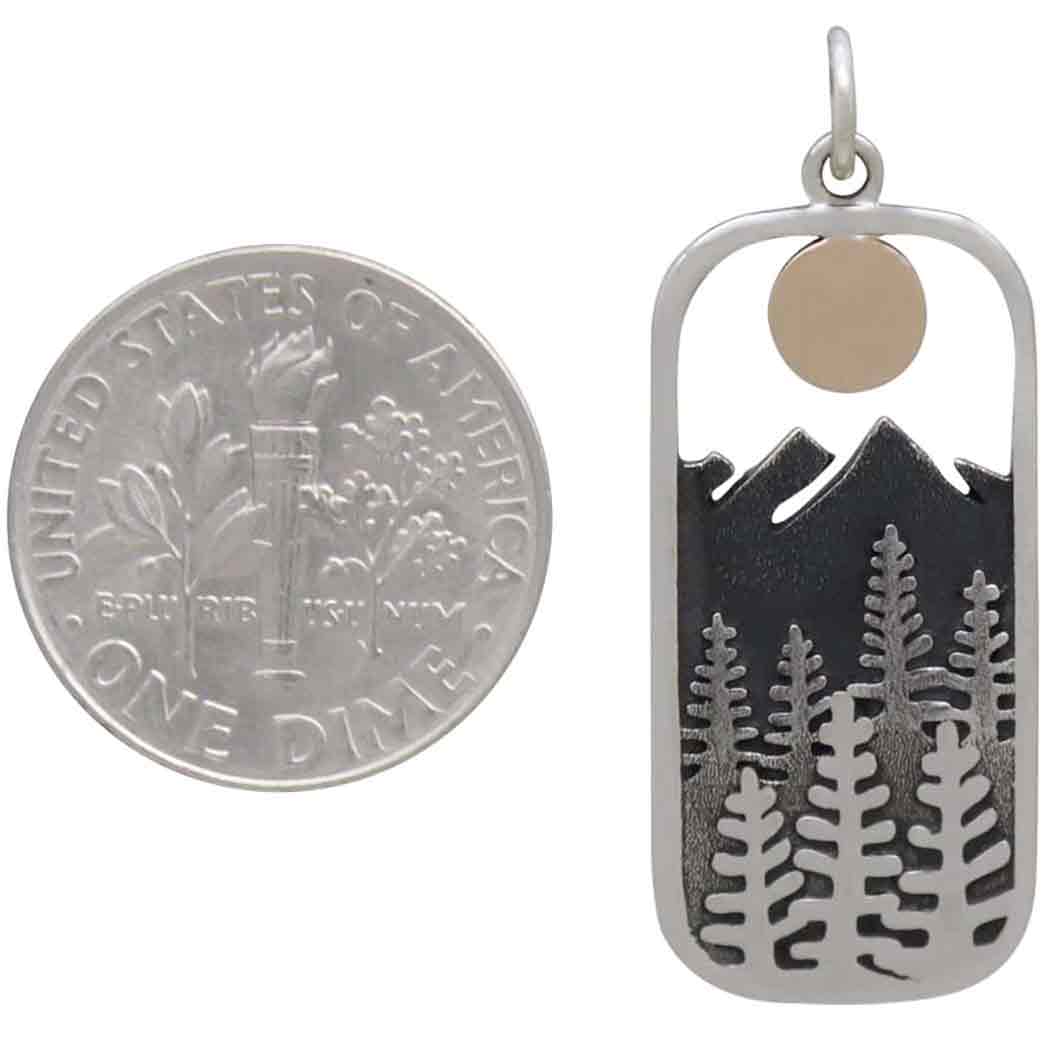 Silver Rectangle Tree Pendant with Bronze Sun - Poppies Beads n' More