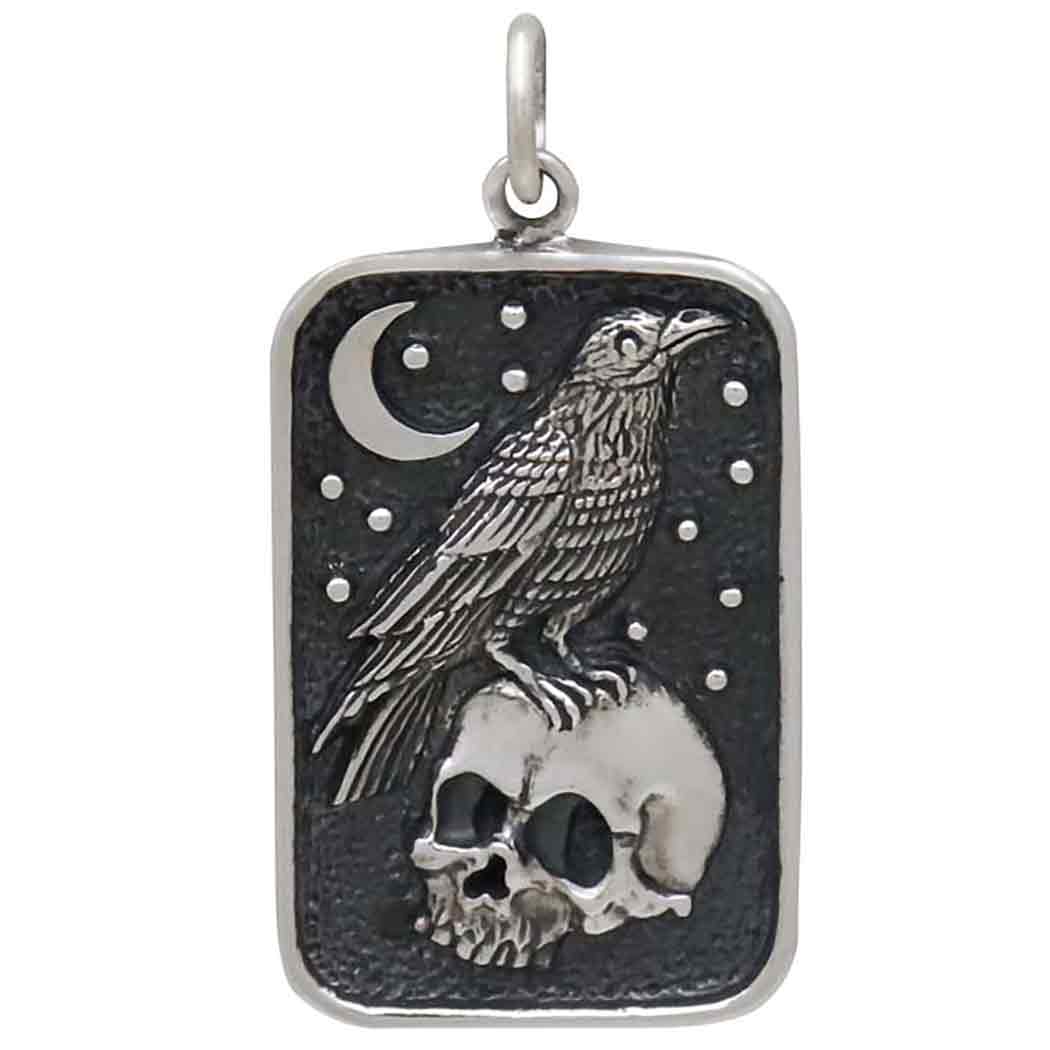 Sterling Silver Skull and Raven Pendant - Poppies Beads n' More