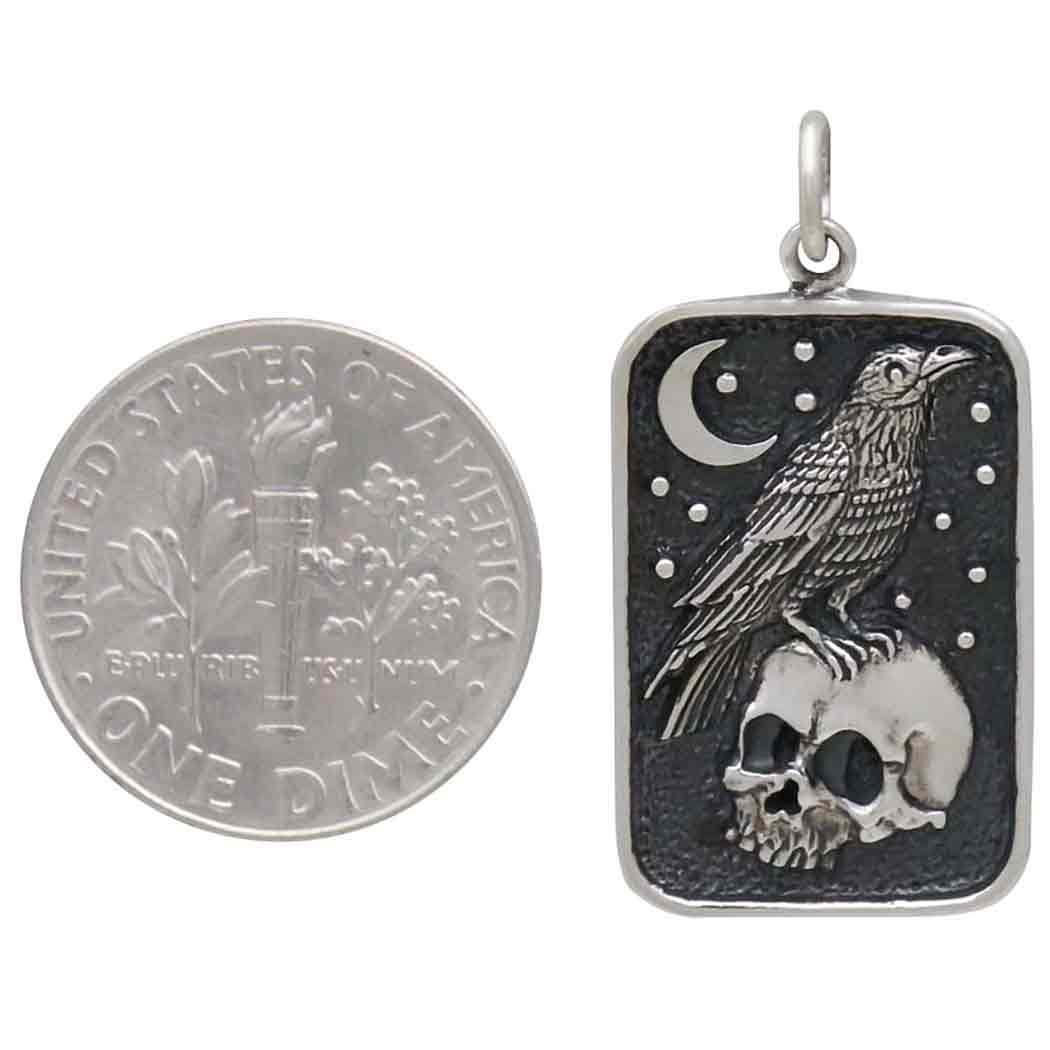 Sterling Silver Skull and Raven Pendant - Poppies Beads n' More