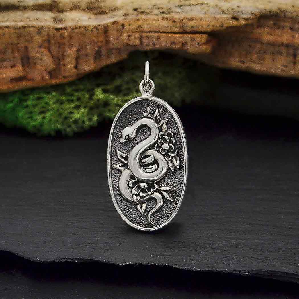 Sterling Silver Flower and Snake Pendant - Poppies Beads n' More