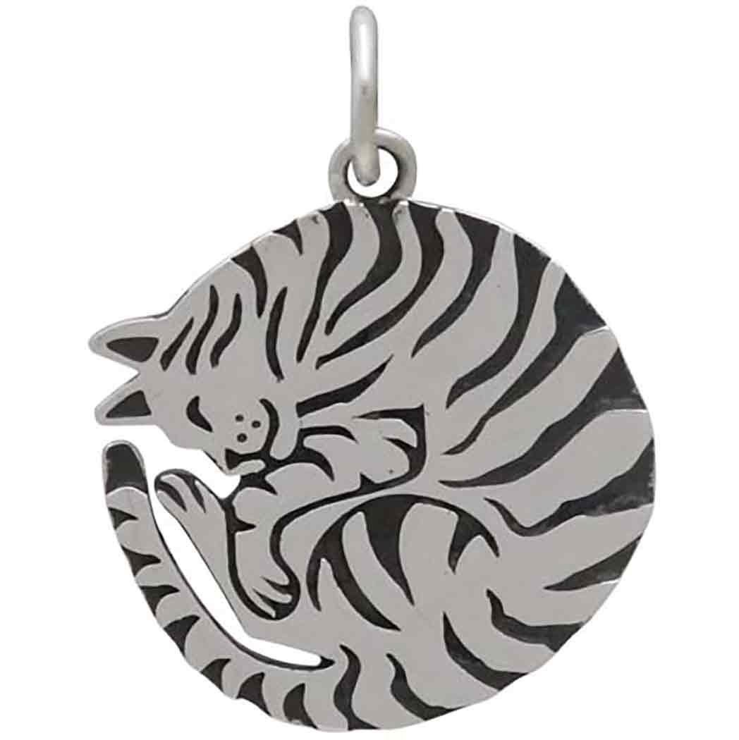 Sterling Silver Curled Cat Charm - Poppies Beads n' More