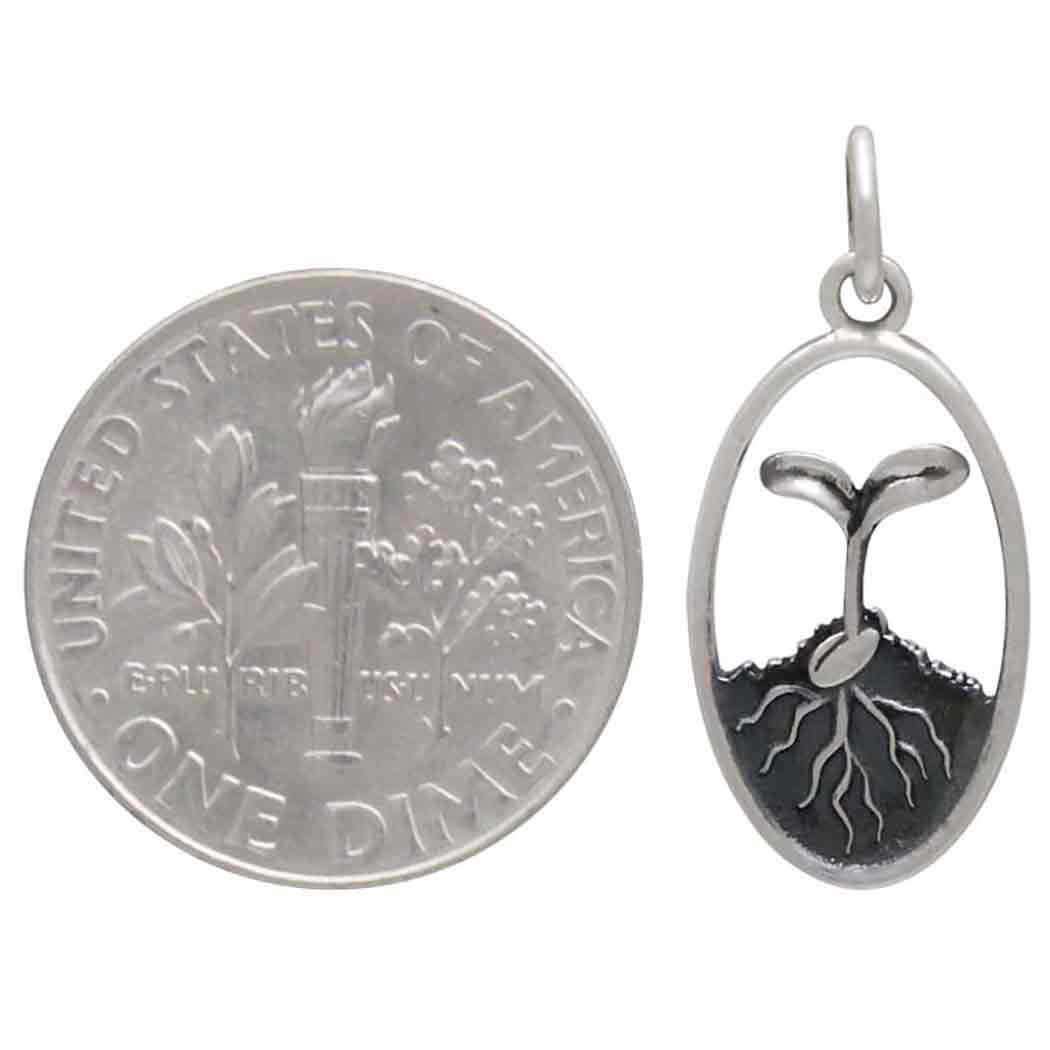 Sterling Silver Seed and Sprout Charm - Poppies Beads n' More