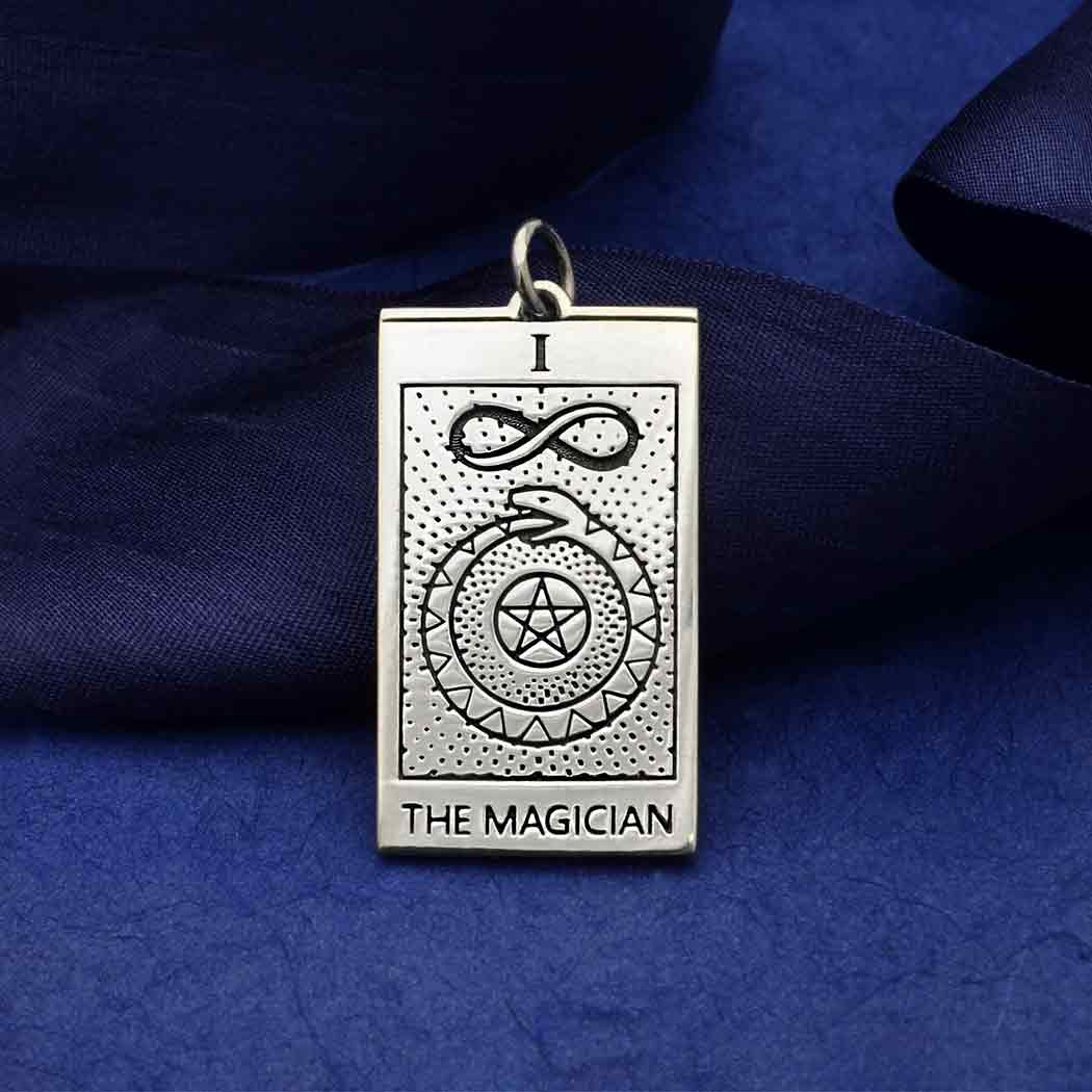 Sterling Silver Magician Tarot Card Charm - Poppies Beads n' More