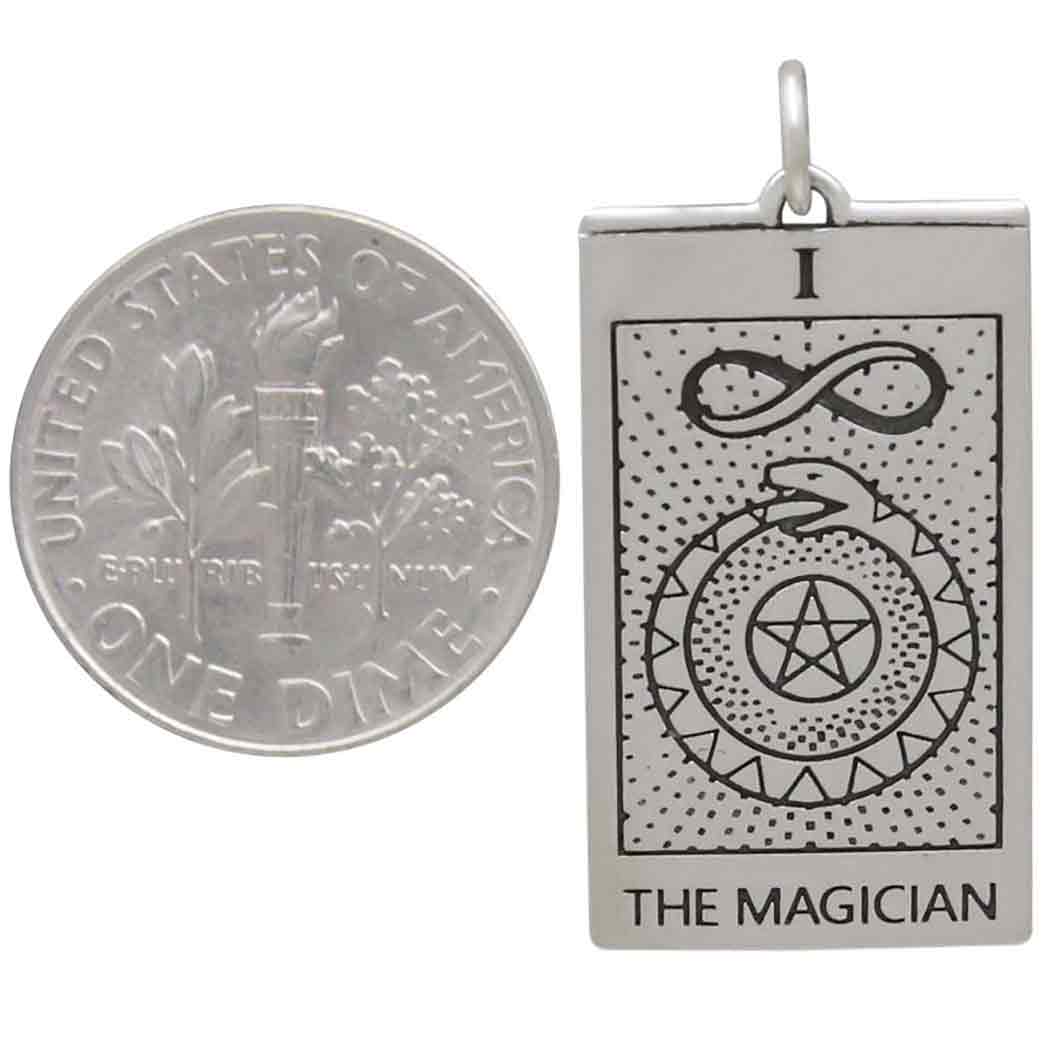 Sterling Silver Magician Tarot Card Charm 30x14mm - Poppies Beads n' More