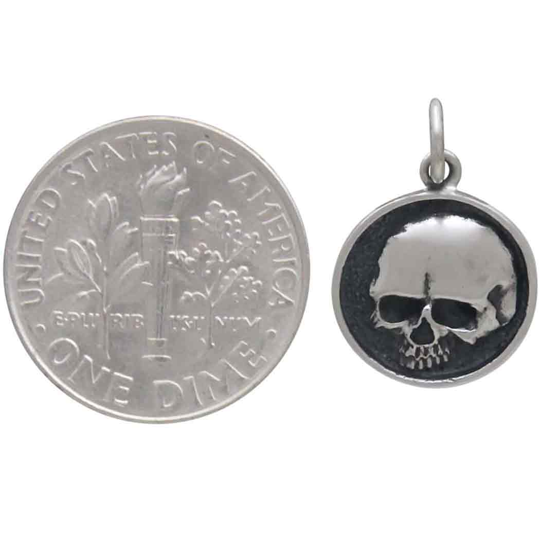 Sterling Silver Shadow Box Skull Charm - Poppies Beads n' More