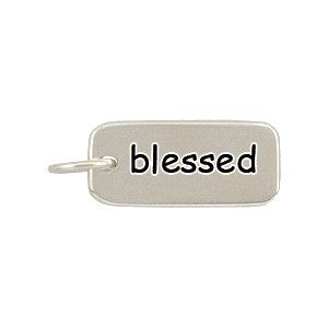 Sterling Silver Word Tag - "blessed" - Poppies Beads n' More