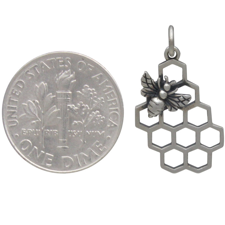 Honey Bee Charm on Honeycomb - Poppies Beads n' More