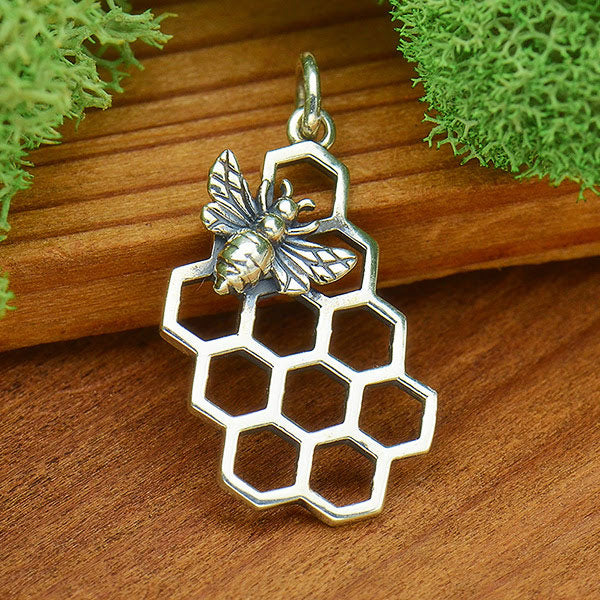 Honey Bee Charm on Honeycomb - Poppies Beads n' More