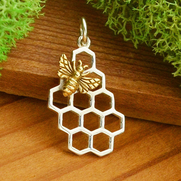 Honey Bee Charm on Honeycomb - Poppies Beads n' More