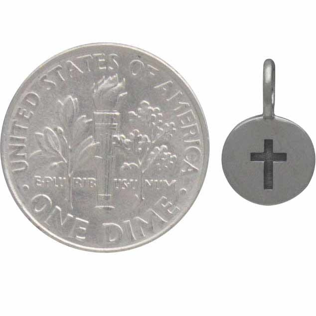 Sterling Silver Cross Charm on a Disk - Poppies Beads n' More