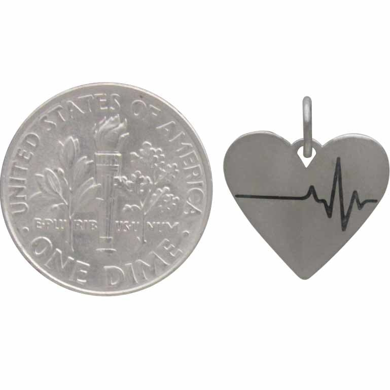 Sterling Silver Heartbeat Charm - Poppies Beads n' More