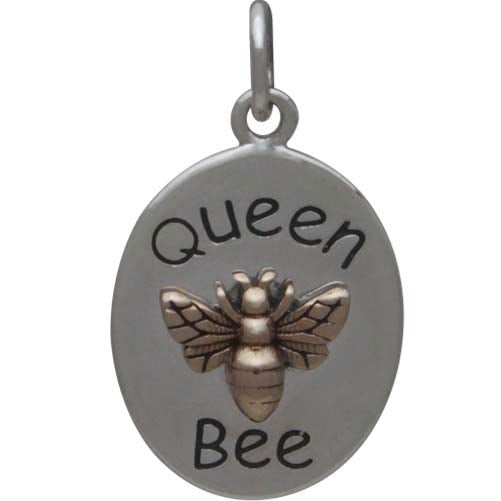 Sterling Silver Queen Bee Charm with Bronze Bee - Poppies Beads n' More