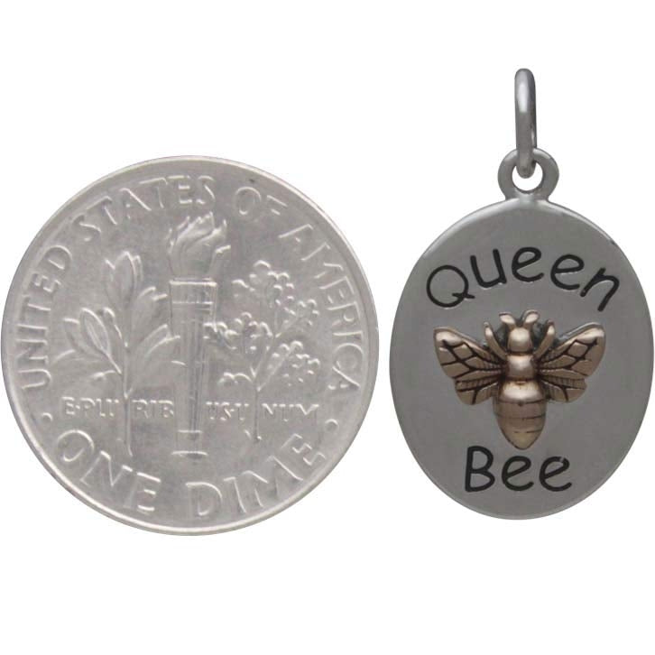 Sterling Silver Queen Bee Charm with Bronze Bee - Poppies Beads n' More