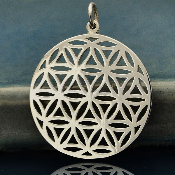 Silver Flower of Life Sacred Geometry Pendant - Poppies Beads n' More