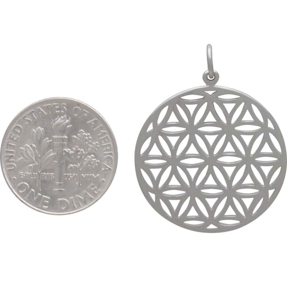 Silver Flower of Life Sacred Geometry Pendant - Poppies Beads n' More