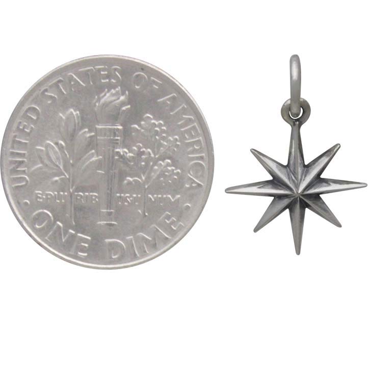 Sterling Silver Ridged Star Burst Charm with 8 Point - Poppies Beads n' More