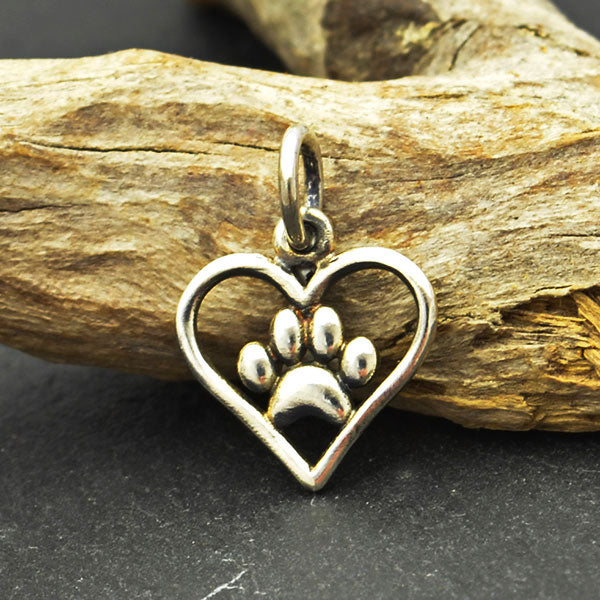 Openwork Heart Charm with Paw Print - Poppies Beads n' More