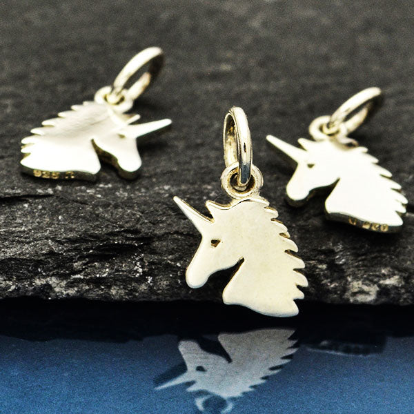 Sterling Silver Unicorn Charm - Flat Unicorn Head - Poppies Beads n' More