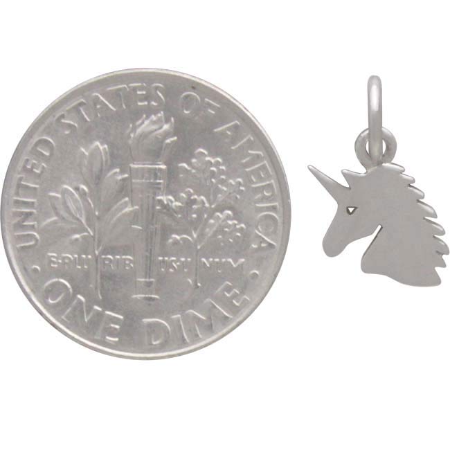 Sterling Silver Unicorn Charm - Flat Unicorn Head - Poppies Beads n' More