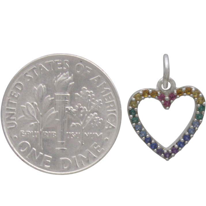 Sterling Silver Rainbow Heart Charm with Nano Gems - Poppies Beads n' More