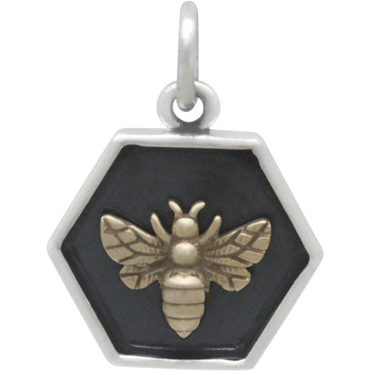 Hexagon Charm with Bronze Bee (3 Finishes) - Poppies Beads n' More