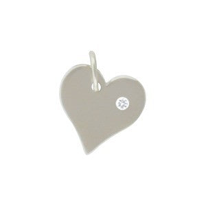 Sterling Silver Heart Charm with Genuine 1 point Diamond - Poppies Beads n' More