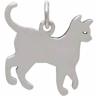 Sterling Silver Cat Charm with Bronze Star and Moon - Poppies Beads n' More