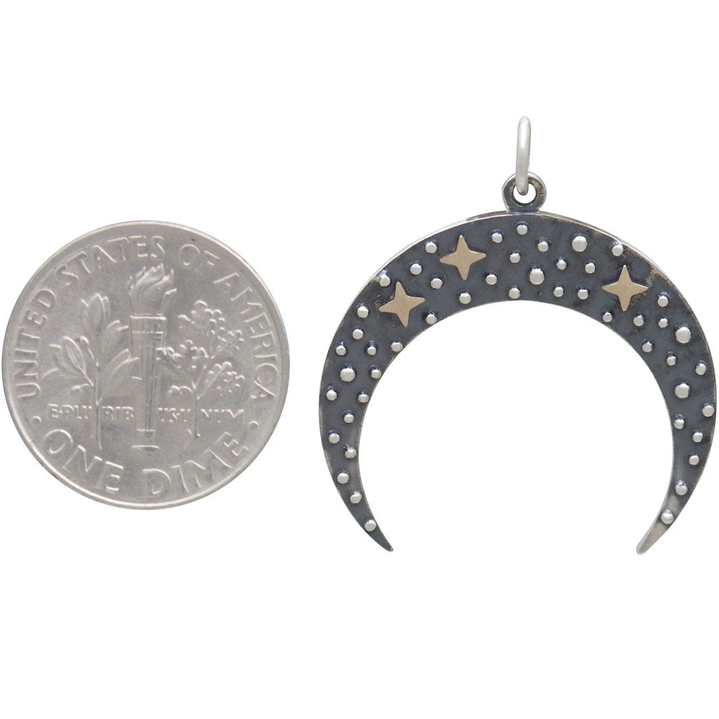 Sterling Silver Moon Pendant with Bronze Stars - Poppies Beads n' More