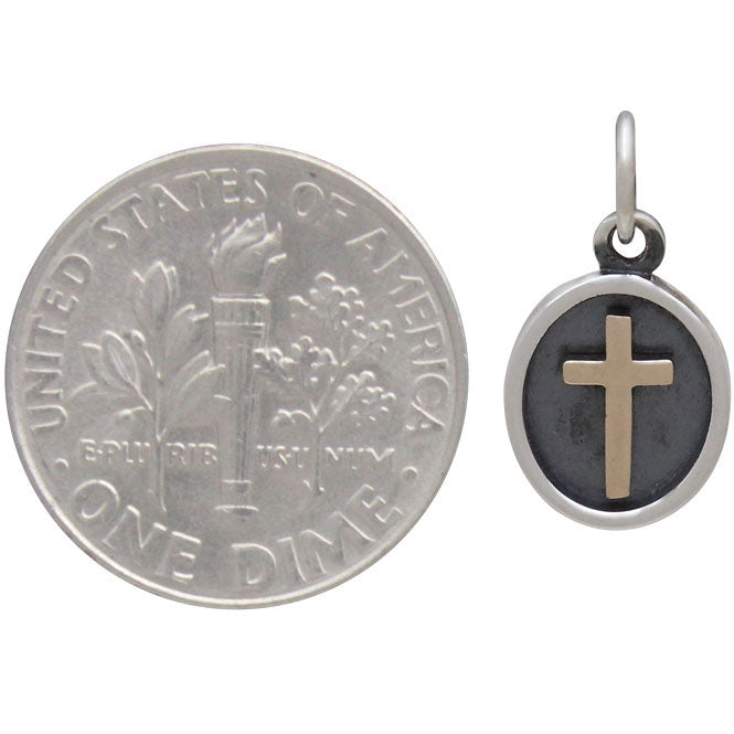 Sterling Silver Shadow Box Charm with Bronze Cross - Poppies Beads n' More