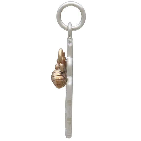 Silver Honeycomb Charm with Bronze Bee - Left Side - Poppies Beads n' More
