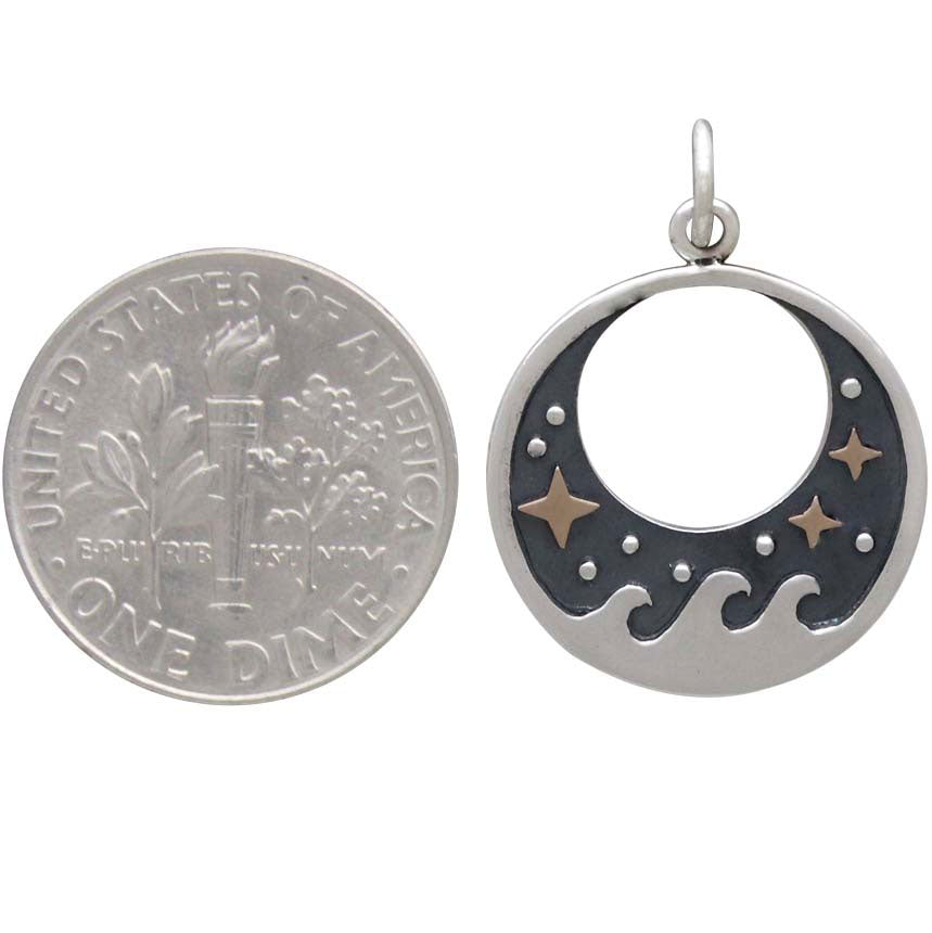 Sterling Silver Wave Charm with Bronze Stars - Poppies Beads n' More